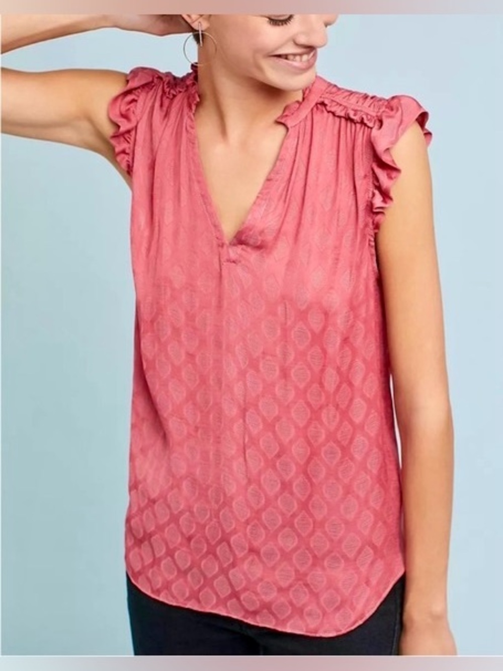 Maeve Pink Ruffled V-Neck Blouse Size S